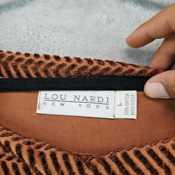 Vintage Lou Nardi Top Womens Size L Brown Shoulder Pads Square Neck Made In USA - Picture 2 of 7